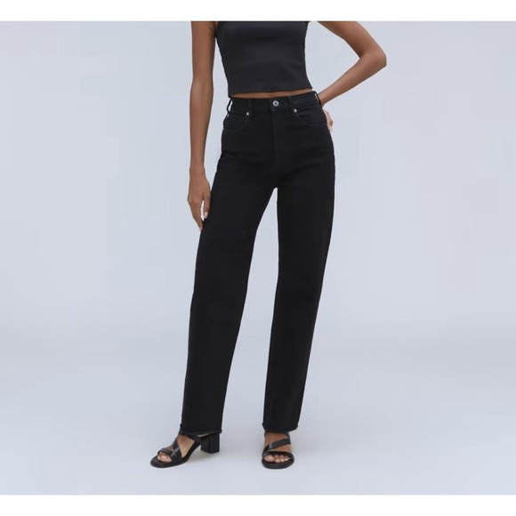 NWT‎ Everlane Womens The Way High Jean 27 High Rise Raw Hem Organic Cotton Black - Picture 1 of 16